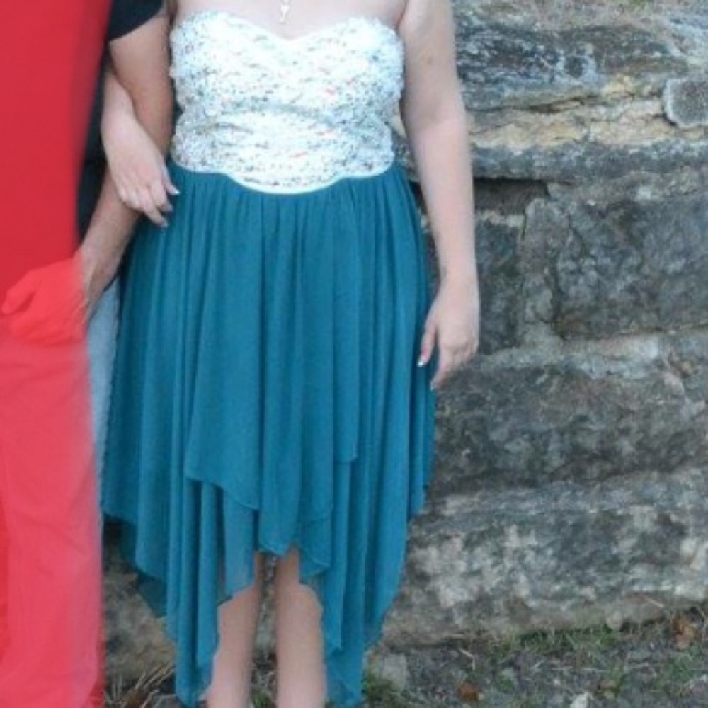 Teal and white homecoming dress